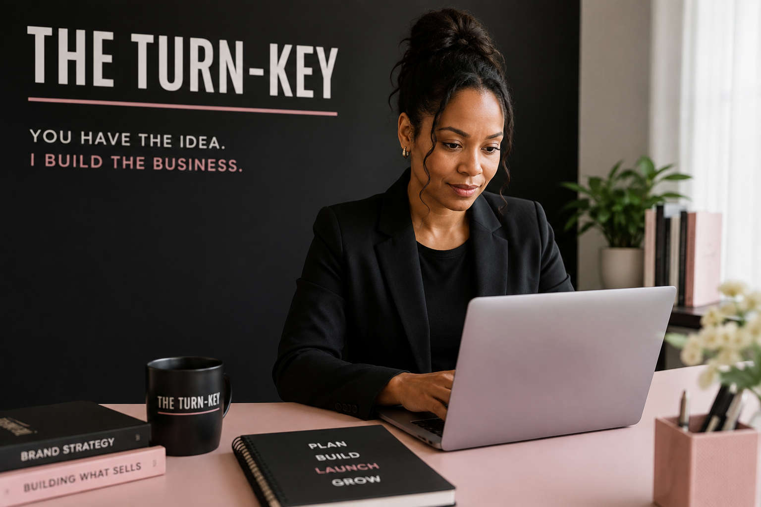 Engracia bouwt aan een zaak achter de laptop